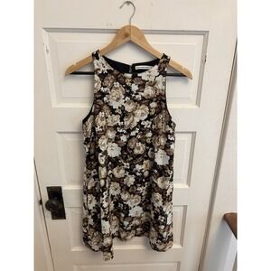 Abercrombie & Fitch High-Neck Black Floral Linen-Blend Mini Dress Pockets Small